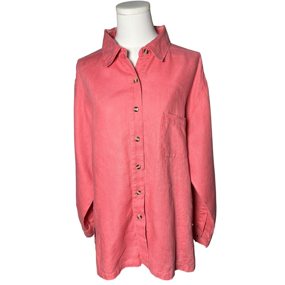Coral Linen Shirt Jacket Oversized Relaxed Minimal Layer Real Comfort L‎